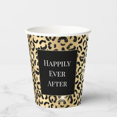 Yellow Gold Black Glitter Leopard Paper Cups