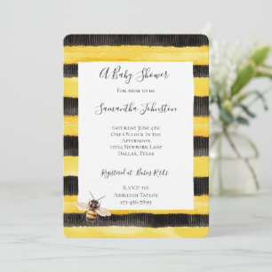Yellow Gold Black Stripes Honey Bee Baby Shower Invitation