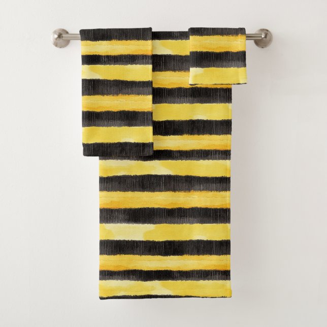 Yellow Gold Black Stripes Honey Bee  Bath Towel Set (Insitu)