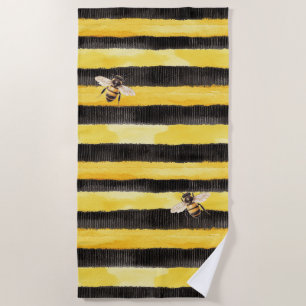 Yellow Gold Black Stripes Honey Bee Beach Towel