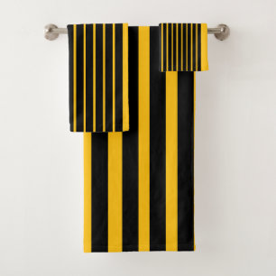 Yellow Gold Black Vertical Stripe Bath Towel Set
