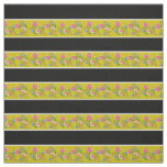 Yellow/gold/black, white pin stripe, folk floral fabric