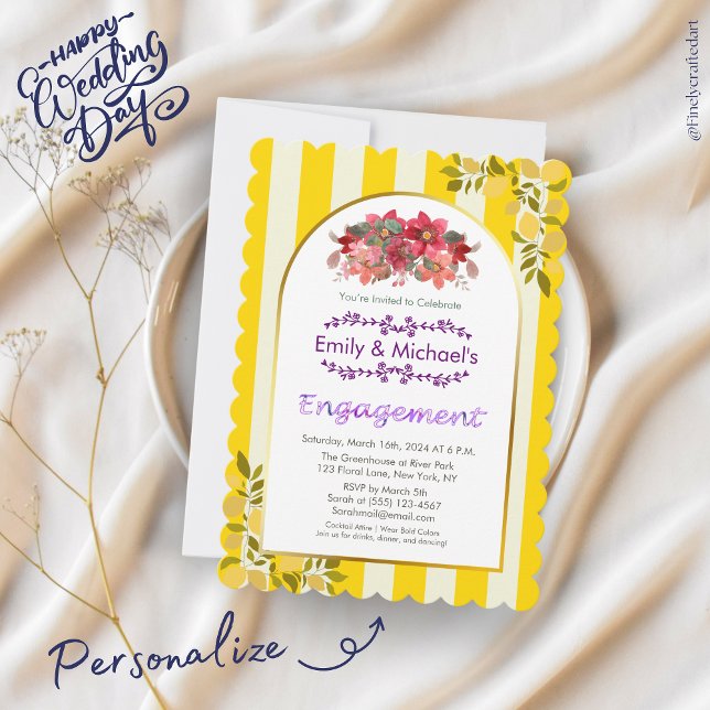 Yellow Gold Bold Floral Blooms Engagement Party  Invitation (Creator Uploaded)