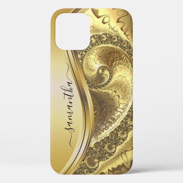 Yellow Gold Bold Metallic Handwritten Monogram Case-Mate iPhone Case (Back)