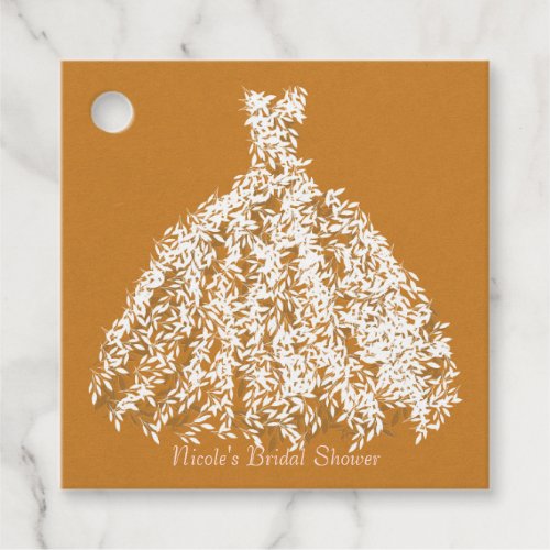 Yellow Gold Botanical Leaf Dress Bridal Shower Favor Tags