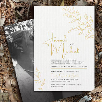 Yellow Gold Branch Of Leaves Sketch Wedding  Invitation by mylittleedenweddings at Zazzle
