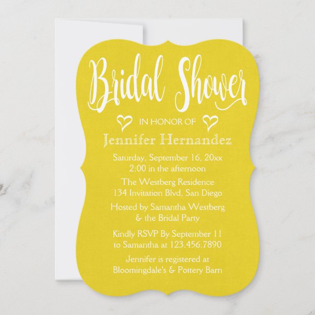 Yellow Gold Bridal Shower White Hearts Wedding Invitation (Front)