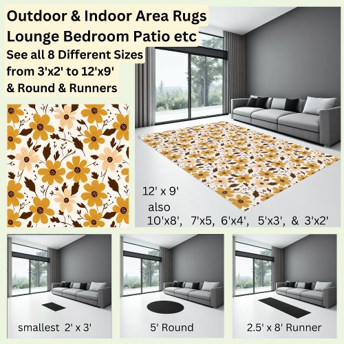 Yellow Gold Brown Floral Flowers Nature Area       Rug