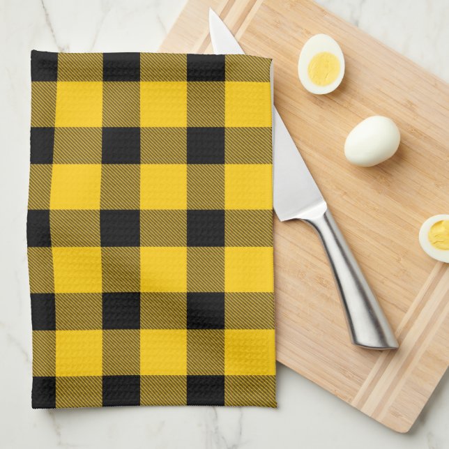 Yellow / Gold Buffalo Country Lumberjack Plaid Kitchen Towel (Quarter Fold)