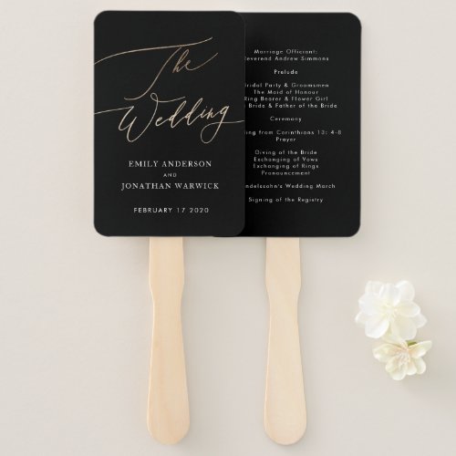 Yellow Gold Calligraphy Modern Calligraphy Wedding Hand Fan