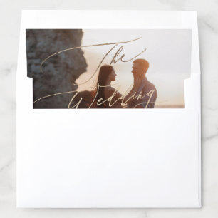 Yellow Gold Calligraphy Modern Wedding Photo Envelope Liner