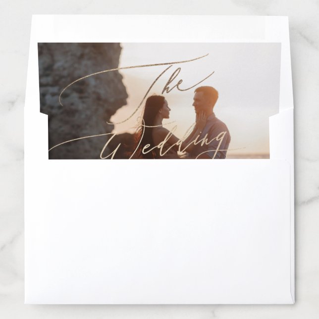 Yellow Gold Calligraphy Modern Wedding Photo Envelope Liner (In Envelope)