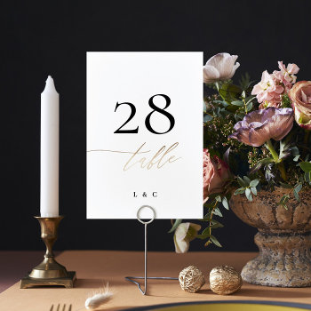 Yellow Gold Calligraphy Modern Wedding Table Number by PhrosneRasDesign at Zazzle