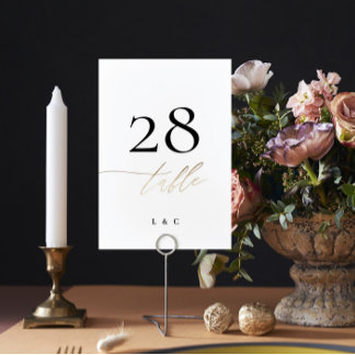 Yellow Gold Calligraphy Modern Wedding Table Number