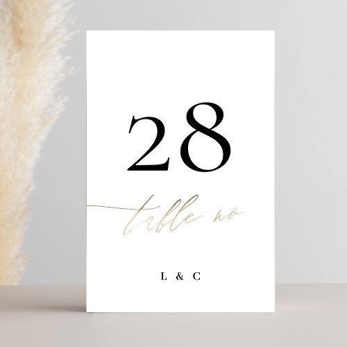 Yellow Gold Calligraphy Modern Wedding Table Number