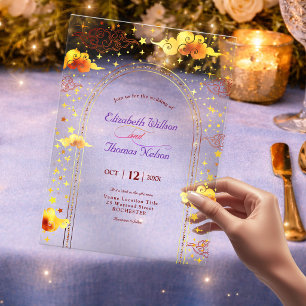Yellow Gold celestial mystical dreamy wedding Acrylic Invitations