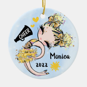 Yellow  Gold Cheerleader Girl Ornament Blond Hair