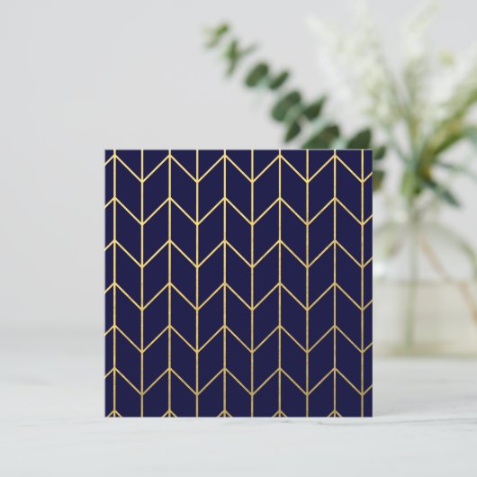 Yellow Gold Chevron Navy Blue Modern Chic (Standing Front)