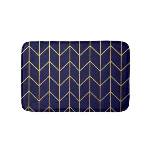 Yellow Gold Chevron Navy Blue Modern Chic Bathroom Mat