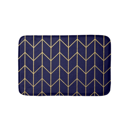 Yellow Gold Chevron Navy Blue Modern Chic Bathroom Mat ...