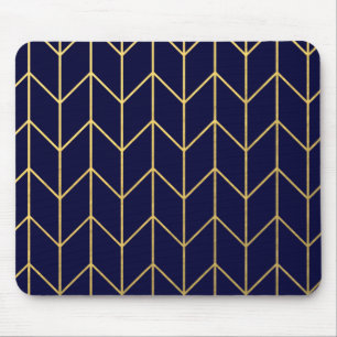 Yellow Gold Chevron Navy Blue Modern Chic Mouse Pad