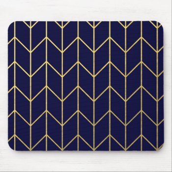 Yellow Gold Chevron Navy Blue Modern Chic Mouse Pad by GraphicsByMimi at Zazzle