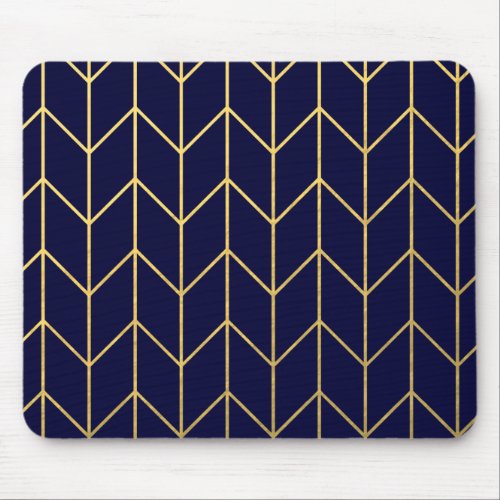 Yellow Gold Chevron Navy Blue Modern Chic Mouse Pad