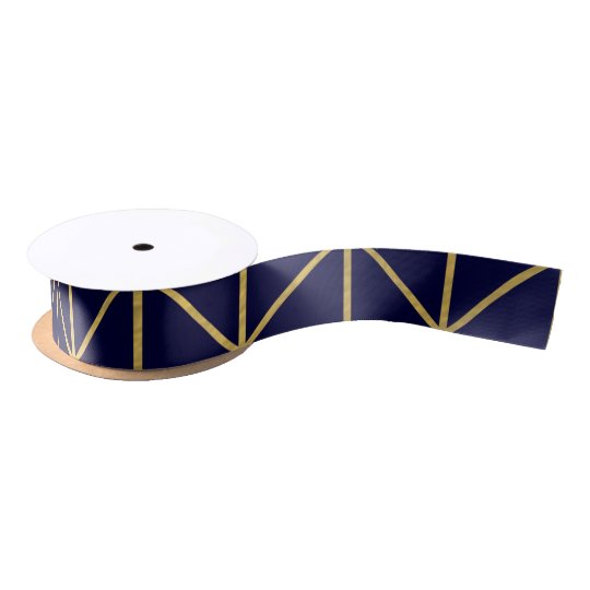Yellow Gold Chevron Navy Blue Modern Chic Satin Ribbon