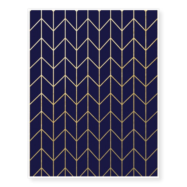Yellow Gold Chevron Navy Blue Modern Chic Temporary Tattoos (Front)