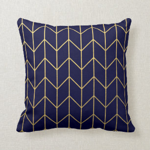 Yellow Gold Chevron Navy Blue Modern Chic Throw Pillow