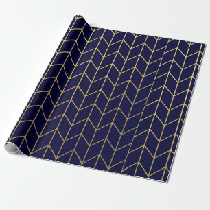 Yellow Gold Chevron Navy Blue Modern Chic Wrapping Paper