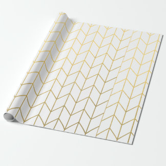 Yellow Gold Chevron White Modern Chic Wrapping Paper