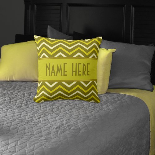 Yellow Gold Chevron Zigzag Pattern Custom Name Throw Pillow