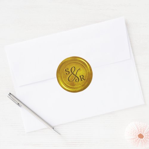 Yellow gold color wax seal sticker with initials 