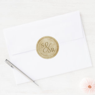 Yellow gold color wax seal sticker with initials