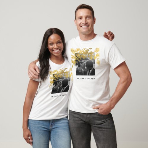 Yellow  Gold Couple Photo Rustic Collage T_Shirt