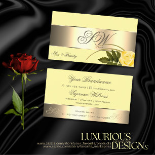 Yellow Gold Decor Cute Rose Flower with Monogram Business Card