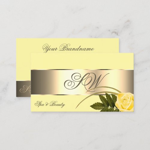 Yellow Gold Decor Cute Rose Flower with Monogram Business Card