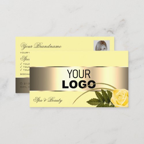 Yellow Gold Decor Rose Flower with Logo and Photo Business Card