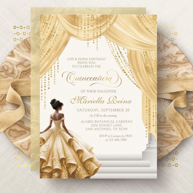 Yellow Gold Fairytale Dress Quinceanera Invitation (Creator Uploaded)