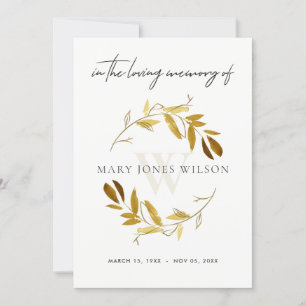 YELLOW GOLD FAUNA SYMPATHY MEMORIAL SERVICE INVITE
