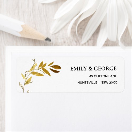 YELLOW GOLD FAUNA WATERCOLOR LEAVES BRANCH ADDRESS LABEL