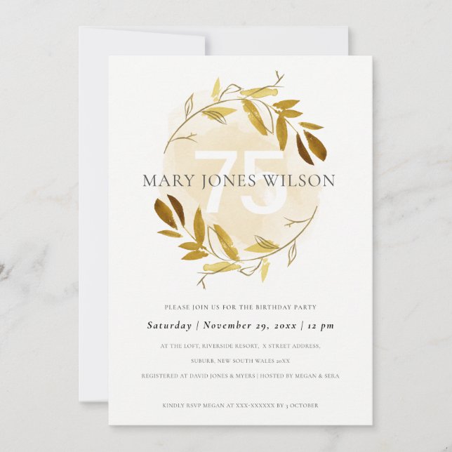 YELLOW GOLD FAUNA WREATH ANY AGE 75 BIRTHDAY CARD (Front)