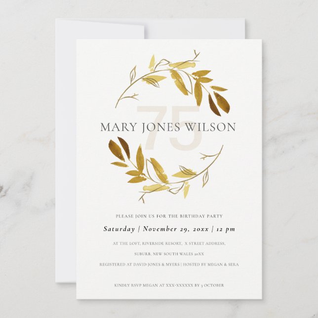 YELLOW GOLD FAUNA WREATH ANY AGE 75 BIRTHDAY CARD (Front)