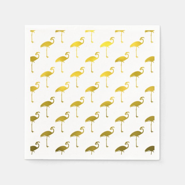 Yellow Gold Flamingo Faux Metallic Foil Tropical Paper Napkins (Front)