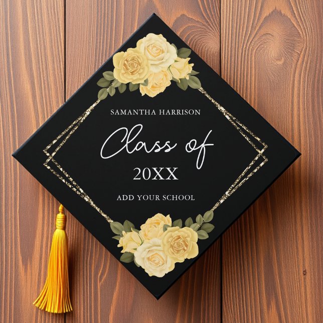Yellow | Gold Floral Class of Graduation Cap Topper (Creator Uploaded)