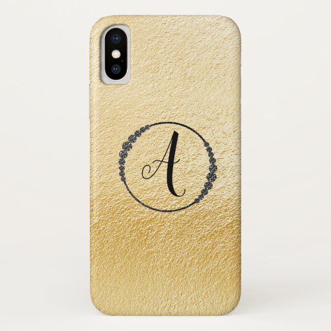*~* Yellow Gold Foil Black Diamond Frame Monogram Case-Mate iPhone Case (Back)
