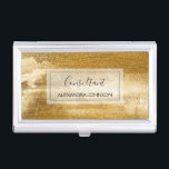 Yellow Gold Foil Luxury Brush Strokes Business Card Case<br><div class="desc">Yellow Gold Foil Luxury Brush Strokes Business Card Holder with glam black hand lettered elegant typography for the monogram. The trendy yellow Gold Foil Business Card Holder can be customized for any profession. If the profession or name text does not fit your needs,  please contact the designer.</div>