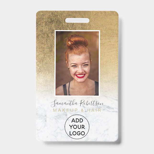 Yellow gold foil marble logo employee photo pass badge (Front)