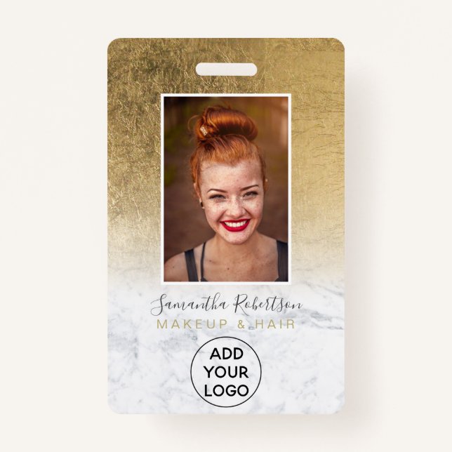 Yellow gold foil marble logo employee photo pass badge (Front)